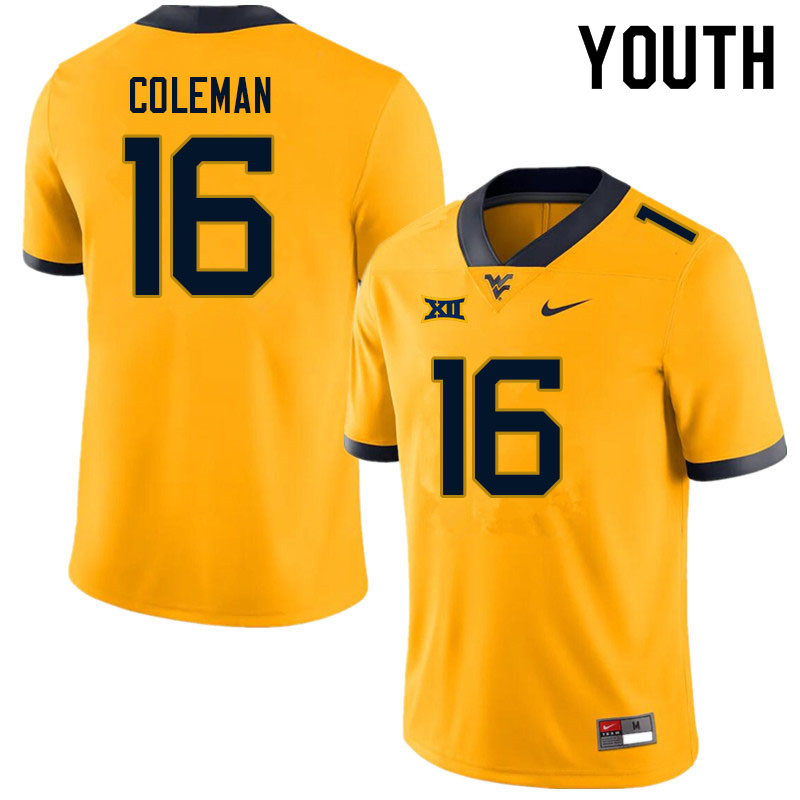 NCAA Youth Caleb Coleman West Virginia Mountaineers Gold #16 Nike Stitched Football College Authentic Jersey WM23P14TX